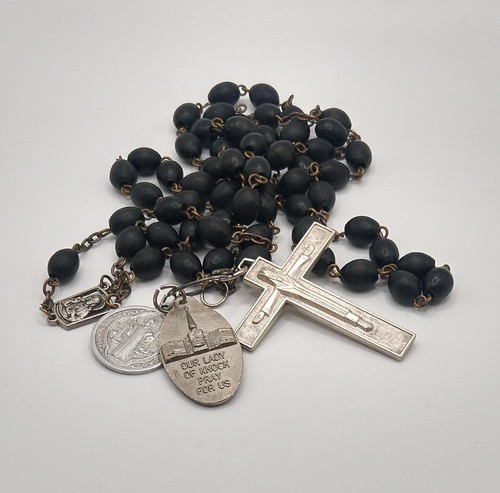 Vtg rosary ebony bead necklace - bead,