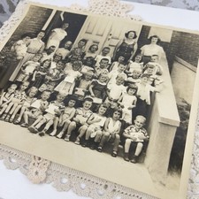 Vtg 1953 Sunday School Class Photo Black & White Church Entry Stairs 10” X8”