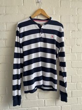 Jack Wills White & Navy Blue Striped Long Sleeve Sweater Rugby Shirt Mens Medium
