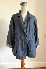 Yacco Maricard Linen Jacket Size 3 Chest 42in Denim Blue Front Pockets