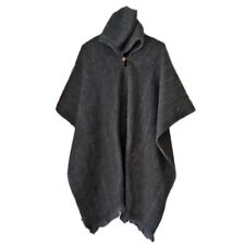 Black Llama Wool Mens Unisex Hooded Poncho Pullover Jacket Handwoven JEDI