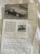 Talon Kit Car Leaflet & Price List VW Beetle Based Kit Car