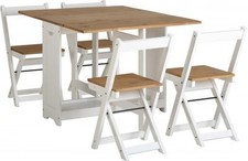 SANTOS WHITE DISTRESSED WAXED PINE FOLDING BUTTERFLY DINING SET TABLE & 4 CHAIRS