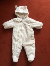 Next Baby Fluffy Pramsuit All In One Snowsuit With Hood White Up to 3 Months