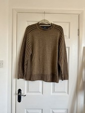 Mens Original Henri Lloyd Brown Lambs Wool & Cotton Knit Jumper Size Large