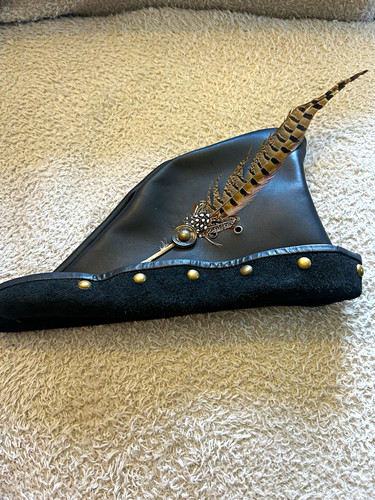 Black leather tricorn hat - leather,