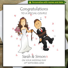 WEDDING DAY CARD personalised congratulations for the happy couple bride & groom
