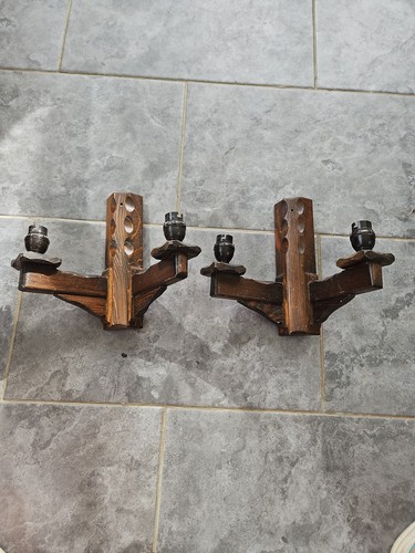 Pair vintage wooden wall - of,