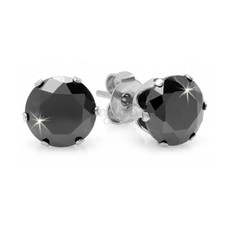 10MM Big Round Black White Diamond CZ Stainless Steel Stud Earrings Jewellery UK