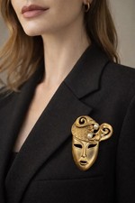 Vintage Gold Tone Mask Brooch