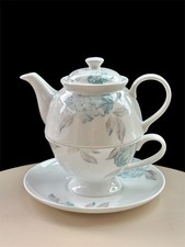 Laura Ashley Fine Bone China Teapot for One Blue Hydrangea Pattern Cup & Saucer