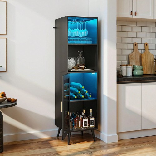 Black bar cabinet with led - with,