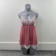 Y2K vintage mesh babydoll top lace trim bow strappy sheer stretchy pink white
