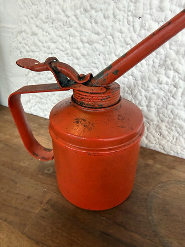 Vintage red metal pump - vintage, oil