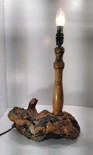 Vintage Statement One Off Wood Wooden Lamp Bedside Table Light Lounge See Desc