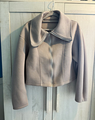 Women grey cropped zip up - cropped, zip-up