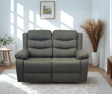 Recliner 2 Seater Sofa in Grey Leather New | V1 | Clearance | Fast Delivery!