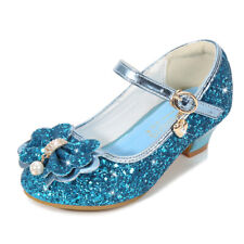 UK Girls Kids Childrens Low Heel Party Wedding Mary Jane Sparkly Sandals Shoes