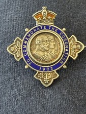 1902 Coronation King Edward VII Hallmarked-1901-Sterling Silver & Enamel Brooch