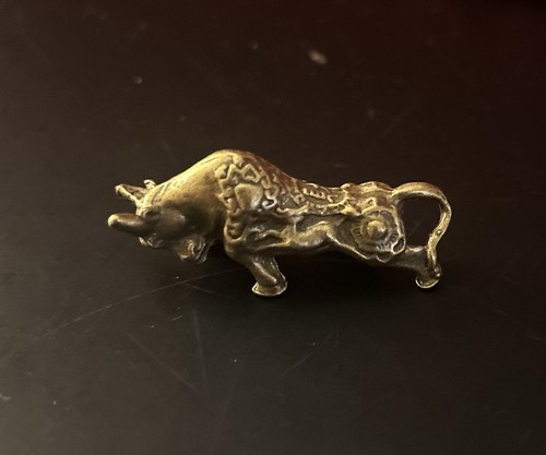 Mini brass bull statue - brass,