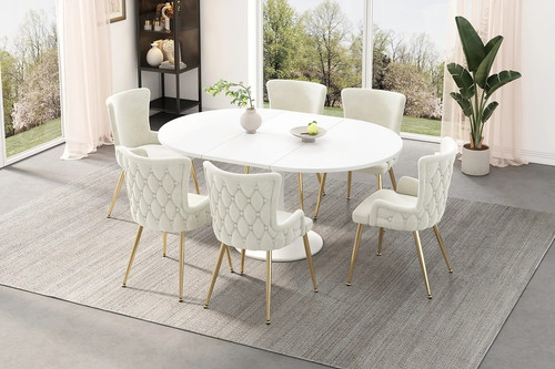 Beige velvet dining chair set - dining,