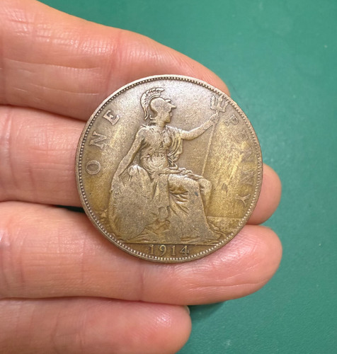 1914 one penny - one, coin