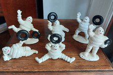 Set of 6 mini Michelin man figures, painted cast iron, vintage advertising