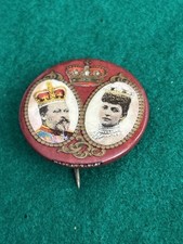 1902 Edward VII Queen Alexandra Coronation Commemorative Pin Badge 32mm Dia