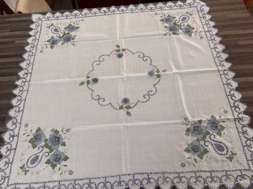 Vintage blue floral cutwork - blue,