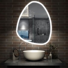 Pebble Wall LED Bathroom Mirror with 3 Colors Lights Dimmable, Anti-fog