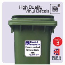 3 x WHEELIE BIN STICKERS - DISABLED PERSONS BIN STICKERS125 X 125 PRINTED