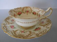 ANTIQUE ROYAL DOULTON TEA CUP SAUCER SET ROSES GOLD LACE PATTERN NO. E3321