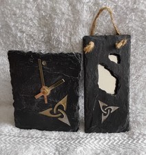 Irish Slate Clock & Matching Mirror With Triquetra Design On Both