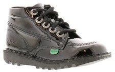 Kickers Younger Girls Ankle Boots Hi Zip Leather Lace and Zip black patent UK Si
