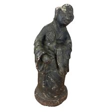 Vintage Garden Ornament Oriental Woman 15” Stone Heavy Aged Weathered Statue