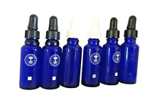 6 X 30ml Empty Neal's Yard Oil/Serum Blue Glass Bottles With Dropper Lids