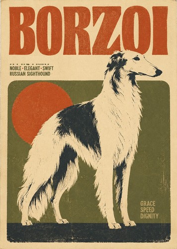 Borzoi dog print - print, retro