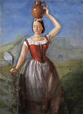Lady With Water Jug Portrait - Victorian Watercolour Painting - 19th Century