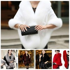 Faux Fur Long Shawl Stole Wrap Fluffy Furry Scarf Cape Coat Warm Bridal Wedding