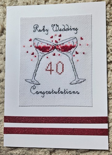 Big cross stitched card ruby - cross,