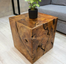 Rustic Side Table Solid Teak Root Wood End Furniture Vintage Square Coffee Stand