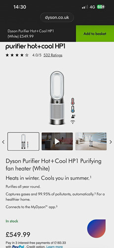 Dyson purifier hot cool - hot+cool, hp1