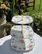 Stunning Royal Albert Bone China 3 Tier Cake Stand Needlepoint Petit Point