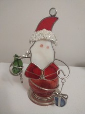Vtg Stained Glass Santa Claus