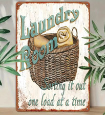 Vintage Rustic Laundry Basket Laundryroom Bathroom Spring Metal Tin Sign 8x12