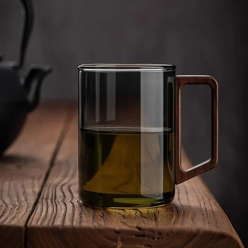 400ml glass cup walnut handle - 400ml,