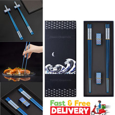 Reusable Titanium Metal Chopsticks Set in Elegant BLUE 2 Pairs with Holders….