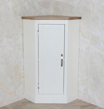 Cloakroom Corner Bathroom Vanity Off White / Cream Unit | Oak Top Corner Unit