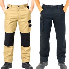 Mens Work Cargo Trousers Knee Pad Pockets Heavy Duty Utility Tradesman Builders