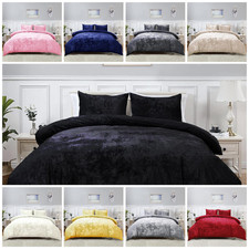 4 Pieces Luxury Crushed Velvet Duvet Cover Quilt Soft Cosy Complete Bedding Set